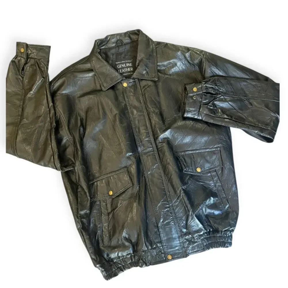 Vtg 90s Leather Oversized Bomber Jacket 3X Grunge Western Patchwork Streetwear